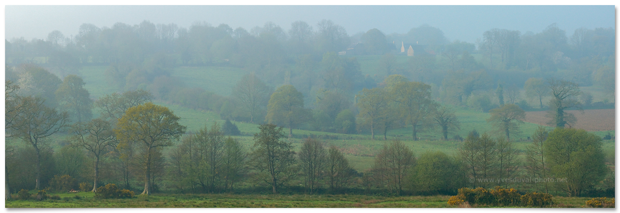 Brume sur le bocage (Manche, Normandie, France) - Photo panoramique - Yves Duval